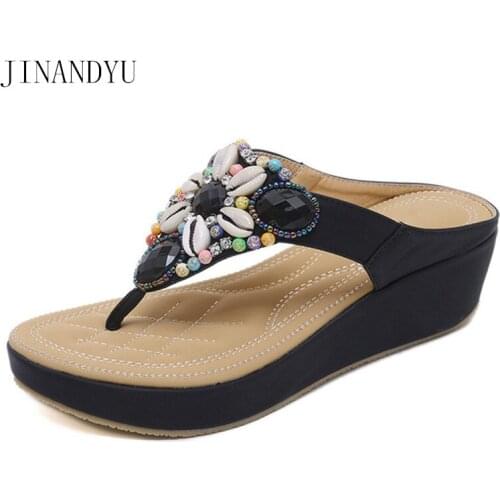 Platform Flip Flops Womens Wedge Sandals Beach Shoes Bohemian Style Mules Womens Flip-flops Slipper Plus Size Feminino Inverno