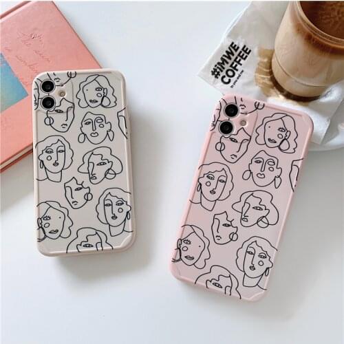 Phone case for iphone 12 12Pro Max Art line drawing portrait case for iphone 11 11pro max X Xs Max XR SE 7 8 Plus silicone case