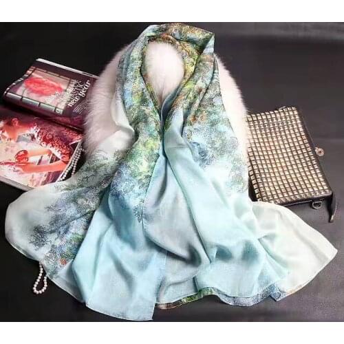 [SLKSCF] 175X135CM Summer painting print silk scarfs real real silk chiffon hijabs quality pure silk scarves and shawls