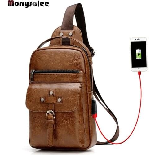 PU Leather Crossbody Bags Men Casual Messenger Bag Male Shoulder Bag Chest Pack chest bags USB
