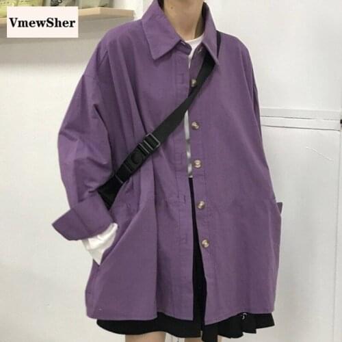 VmewSher New Spring Autumn Women Shirt Oversize with Pockets Long Sleeve Female Casual Turn Down Collar Loose Shirt Coat Outwear