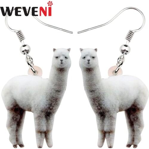 WEVENI Statement Acrylic Sweet Alpaca Llama Earrings Drop Dangle Wild Animal Jewelry For Women Girls Gift Charms Accessories New