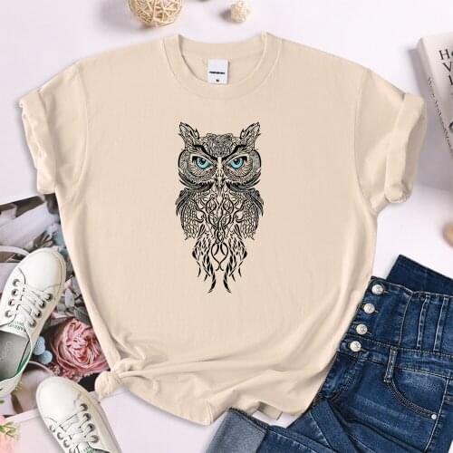 Female t-Shirt Womens Blue Eyed Owl Animal Picture Printing Clothes Womens Oversized Casual Slim T-Shirt Japan Style Tees