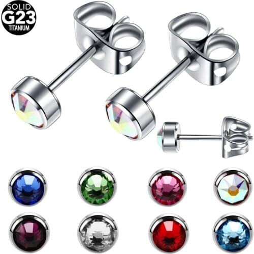 PAIR G23 Titanium 4mm Crystal Gem Stud Earrings Clasp Butterfly Colorful Standard Ear Piercing Earrings Fashion Women Jewelry