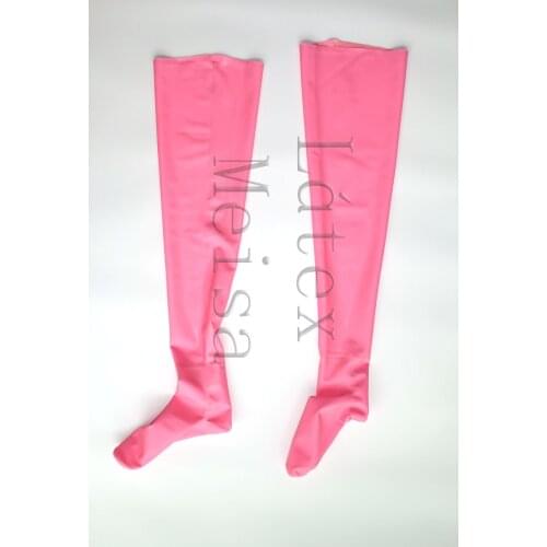 100% natural Fetish lingerie rubber stockings in pink color for women