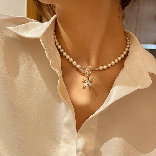 Womens Necklaces Vintage Goth Pearl Star Pendant Fine Jewelry Accessories Rave Party Punk Women Necklace Woman Neck Chain