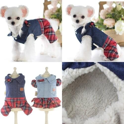 Dog Winter Clothes Denim Jeans Jumpsuit Dress Couple Pet Clothing Warm Dog Coat Outfit Garment Puppy Costume Apparel Dropship