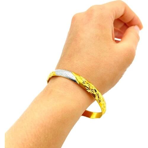 1Pcs/Lot Dubai Gold Color Bangles for Women Men Ethiopian two-tone Bracelets African Jewelry Saudi Arabic Wedding Bride Gift