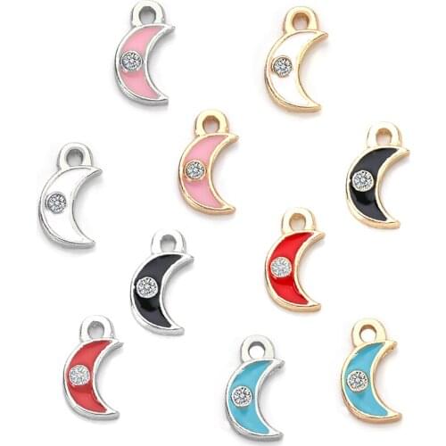 10pcs/lot 11x6mm Alloy Multicolor Enamel Moon Charms For Handmade Bracelet Necklace Earrings DIY Accessories Jewelry Making
