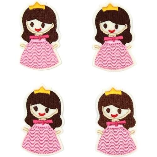 10pcs Iron On Pink Little Girl Stickers Cartoon Embroidery Princess Patches For Clothes Apparel Repair DIY Jeans Backpack Badge