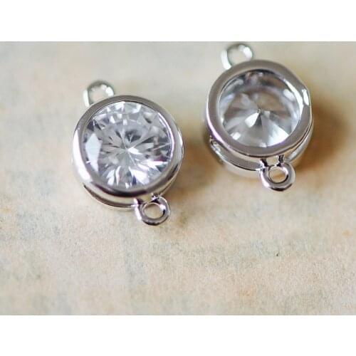 10pcs Silver Bezel Gemstone Connector 7x11mm, Real Rhodium Plated Brass, Clear Zircon CZ Charms, Lead Nickel Free (GB-260)