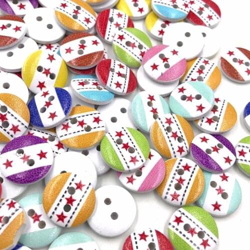 100 pcs Star Wood Buttons 15mm Sewing Craft Mix Lots Wholesales WB444