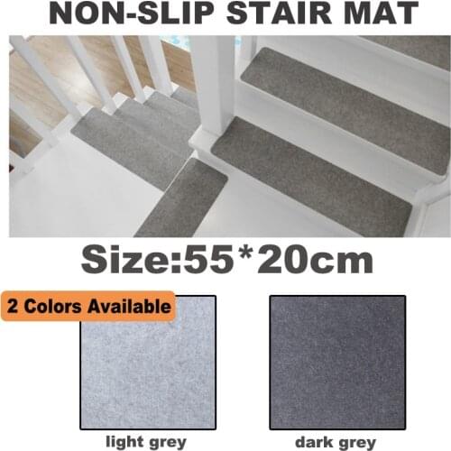 14Pcs Self-Adhesive Stairs Pads Anti-Slip Rugs Sticky Bottom Repeatedly Use Washable Safety Stair Tread Carpet Grey 55*20cm