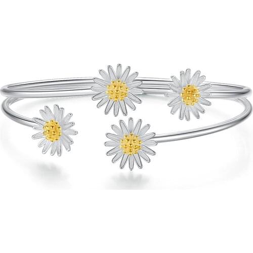 2021 New 925 Sterling Silver Adjustable Size Daisy Flower Charm Bracelet &Bangle For Women Elegant Wedding Jewelry Браслет sl042