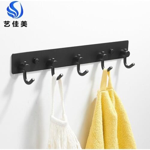 304 stainless steel sticky hook load-bearing row clothes hook nail-free strong wall door back bathroom black row hook#321