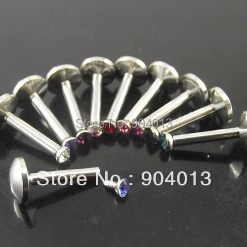 5Piece 16Gx8x2mm surgical Stainless Steel Gem stone internally thread labret lip ring Helix Tragus Ear Piercing Body Jewelry