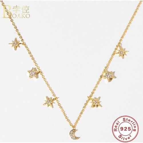 BOAKO Crystal CZ Pendant 925 Sterling Silver Necklaces For Women Jewelry Star Chain Choker Necklace Collares Bijoux Collars Gift