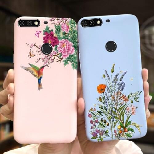 Flowers Case For Huawei Y7 2018 Y 7 Prime 2018 Case 5.99" Matte Skily Silicone Colorful Back Case For Huawei Y7 Prime 2018 L21