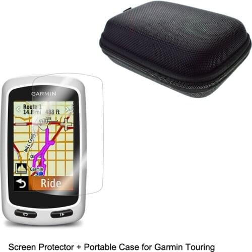 Outdoor Traveling Protect Portable Case Bag+Clear Screen Protector Shield Film for Garmin GPS Edge Touring