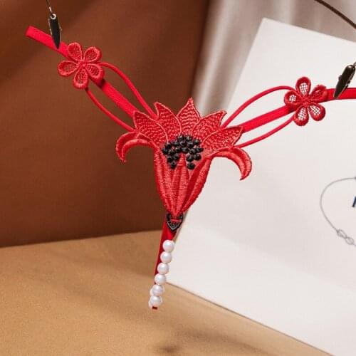 Hot Massage Pearl G-string Embroidery Erotic Panties Sexy Women Underwear Lace T Back Porn Thongs Temptation Lingerie For Sex