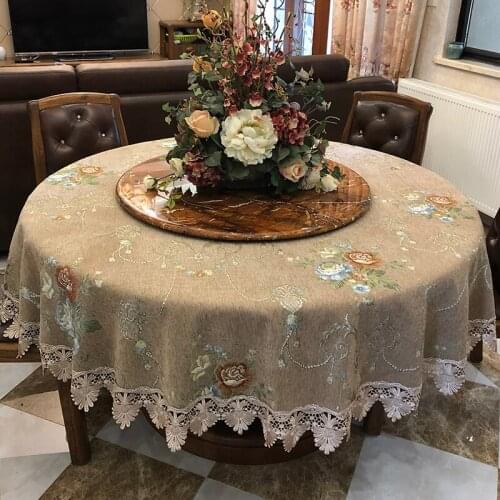 Brown high quality chenille round Tablecloth with graceful lace Thickened Washable table cover for Christmas party home use