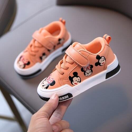 2021 Disney Autumn Winter New Minnie Mickey Casual Shoes Fashion Girl Baby Breathable Soft Sole Plus velvet Children Sneakers