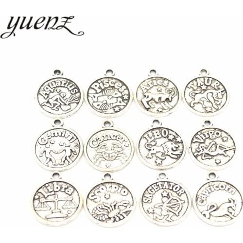 YuenZ 12pcs Antique silver color 20*17mm Round Disc Whole Twelve Zodiac Charms DIY Constellation for Making Jewelry Accessories