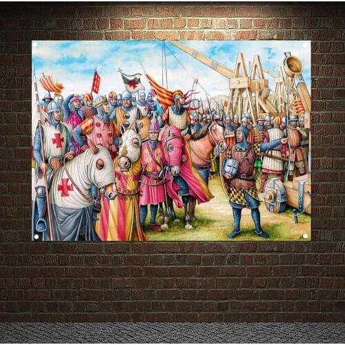 Masonic Flag Knight Templar Order Posters Vintage Print Painting Medieval Warrior Armor Banner Polyester Hanging Cloth Sticker 9