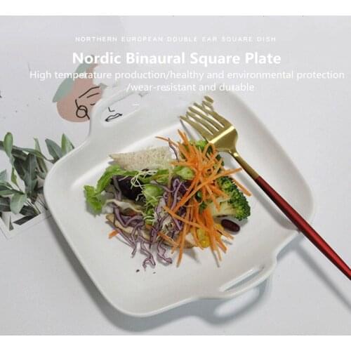 Matte Ceramic Binaural Square Plate Home Restaurant Pasta Plate Nordic Steak Plate Sushi Dim Sum Baking Pan