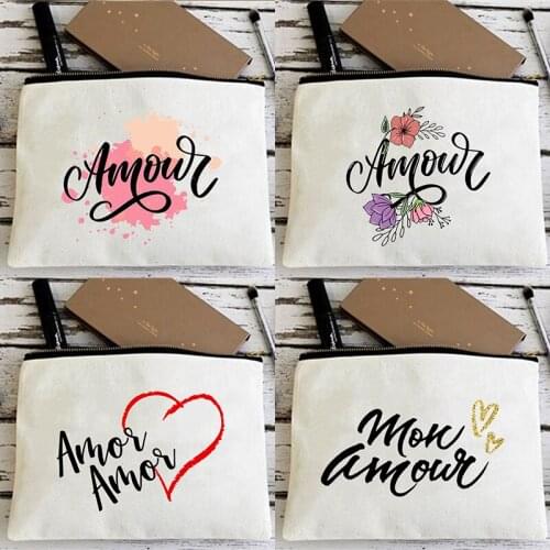 French Love Print Multifunction Women Makeup Bags Canvas Cosmetic Beauty Case Travel Wash Organizer Toiletry Storage Pouch Gifts