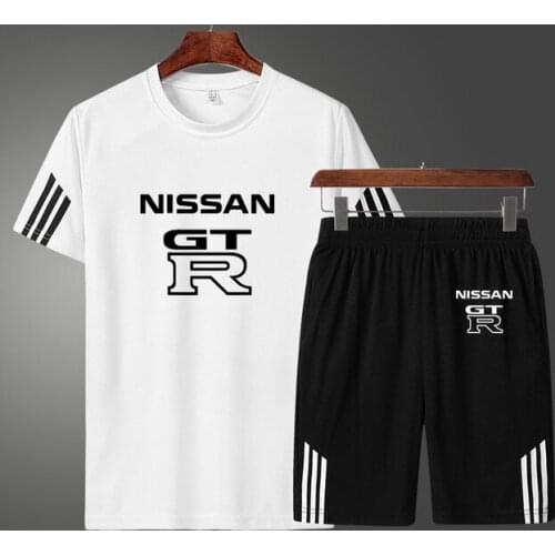 Fashion casual GTR Car Logo printing Summer Mens T-shirt Cotton High Quality Mens short sleeve + shorts two-piece suit