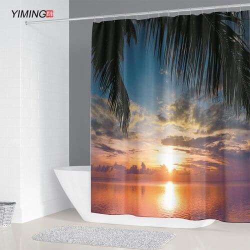 Seaside scenery beach sunset 3D shower curtain bathroom waterproof home decoration curtain with hook 180x200cm