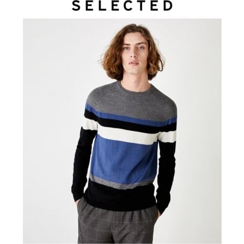 SELECTED Men Woolen Stretch Contrasting Pattern Round Neckline Knit S|419324527