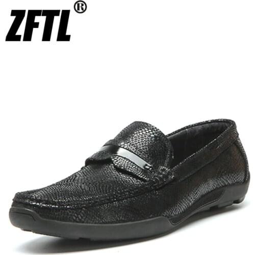ZFTL NEW mens loafers casual shoes man Genuine Leather Comfortable lazy shoes male casual boat shoes Driving shoes black 181