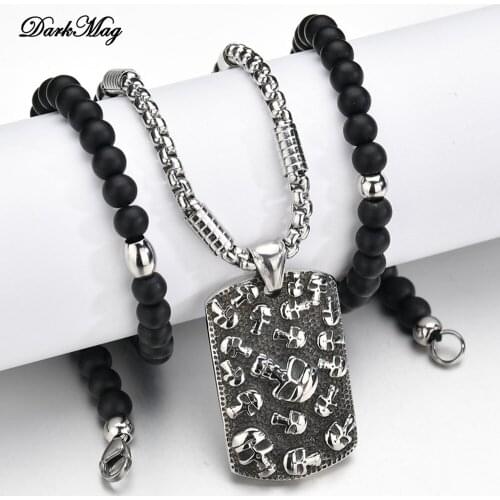 DarkMag Men Necklace Quality Black Onyx with Skull Mens Rosary Necklace Beads Punk Couple Necklace Mens jewelry Dropshipping