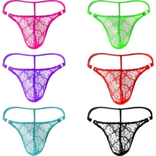 Mens sexy underwear lace transparent mesh breathable low waist sexy thong T pants sexy alternative role swap hoop