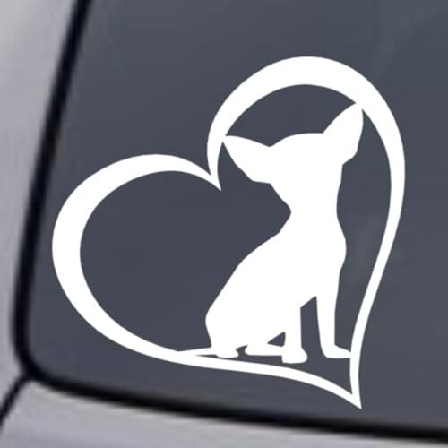 Chihuahua Heart Sticker Car Window Wall Bumper Dog Puppy Love Cute Laptop Decal Wall Sticker Vinyl Decal Various Colours & Size