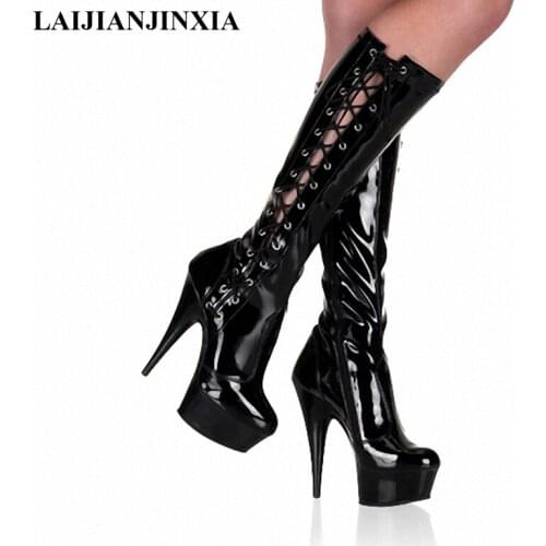 New Dance Shoes Side lace-up boots 15CM high stiletto high heel waterproof platform pole dancing boots