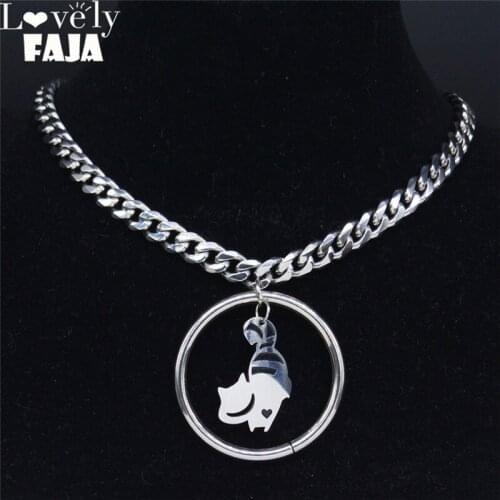Punk Cat Stainless Steel Choker Necklace Women Silver Color Chain Necklace Jewelry collar acero inoxidable mujer N3728S03