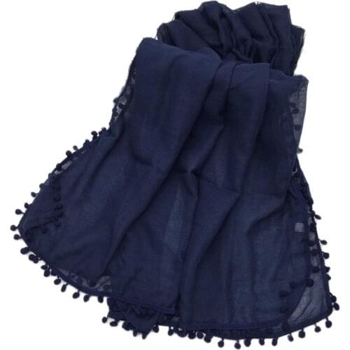 13 Colors Plain Candy Color Dot Chain Pom Pom Viscose Shawl Scarf Lady High Quality Wrap Pashmina Stole Bufandas Muslim Hijab