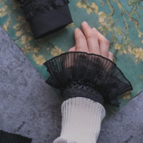 Autumn gloves womens knitting Leisurely versatile bowl lace black Fall Winter Women hand bowl lace cuffs Big wave hand bowl