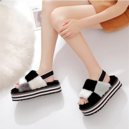 Plush Winter Shoes Women With Fur Warm Wool Platform Shoes Woman Indoor Shoes Large Size 44 High Quality