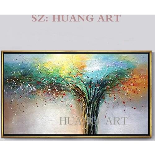 Sell lots of rich tree hand-painted oil painting abstract impression blue to decorate the hall hotel home office sofa