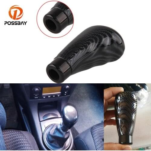 POSSBAY Car Gear Shift Knob Manual Gear Stick Shift Shifter Lever Knob Imitation Carbon Fiber Head Handbrake Cover Case