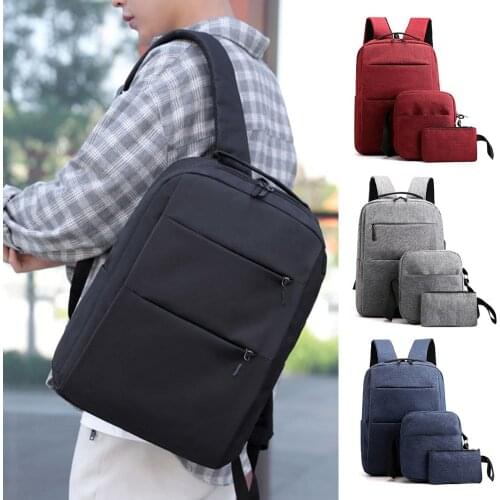 Fashion Men Backpack Zipper School Bags With 2 Small Bag Set Casual For Travel Laptop Mobile Phone Mochila Masculina Men Bag