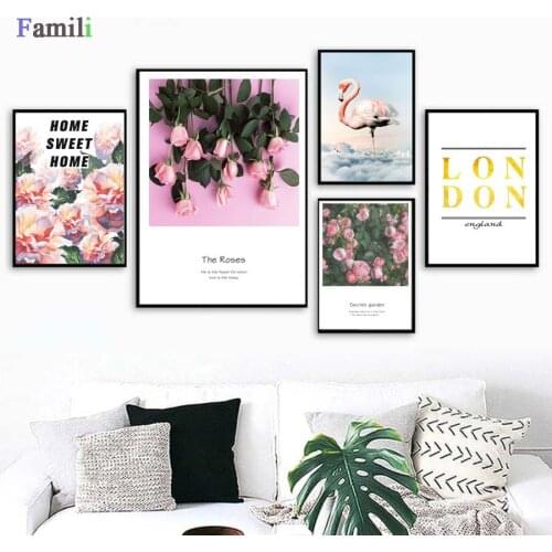Nordic Poster Rose Flowers Cuadros Wall Pictures For Living Room Posters And Prints Flamingo Wall Art Canvas Painting No Frame