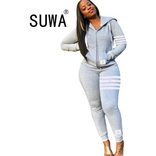 White Striped Patchwork Tracksuit Women Lounge Wear Set Long Sleeve Jacket Sport Pants Sweatpants Fall Clothes