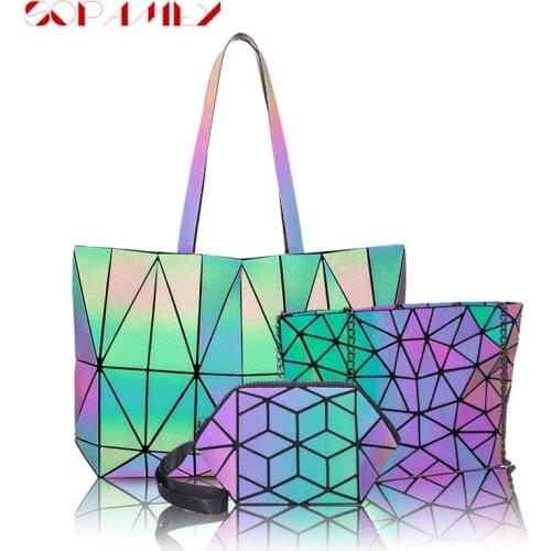Luminous Handbag Ladies Large Casual Fashion Holographic Geometric Luxury Designer Trend Joker Contracted Messenger Bags Women