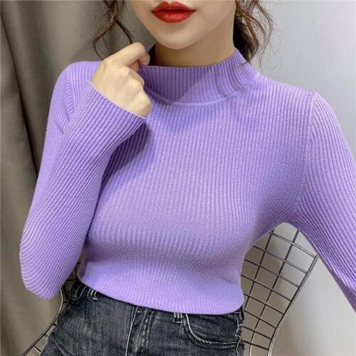Spring/Autumn Thin Kintted Sweaters For Women Fashion Korean Style Half-Turtleneck Full Color Pullovers Sexy Slim Base Knitwear