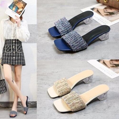 Summer Fashion Color Matching Womens High Heels Sexy One-line Type Ladies Sandals Ladies Street Beach Slippers Large Size 45